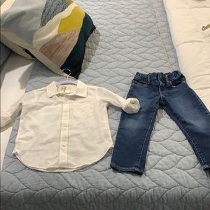 Two Piece set. NWT White shirt. EUC Slim Jeans.